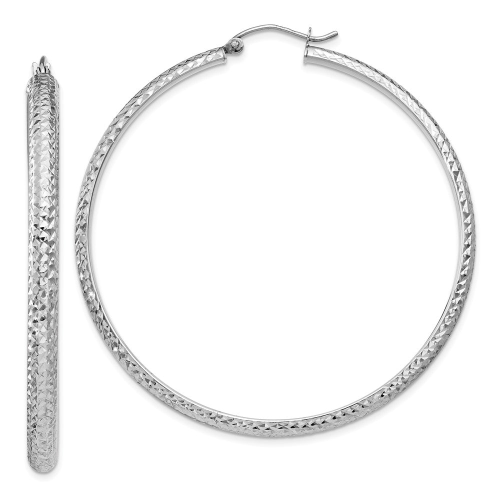14K Weißgold Diamantiert 3.5x52mm Hohl Creolen