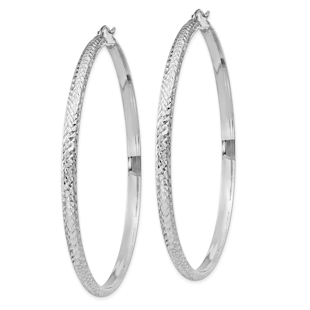 14K Weißgold Diamantiert 3.5x65mm Hohl Creolen