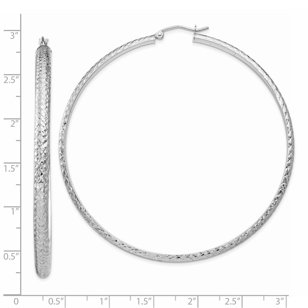 14K Weißgold Diamantiert 3.5x65mm Hohl Creolen