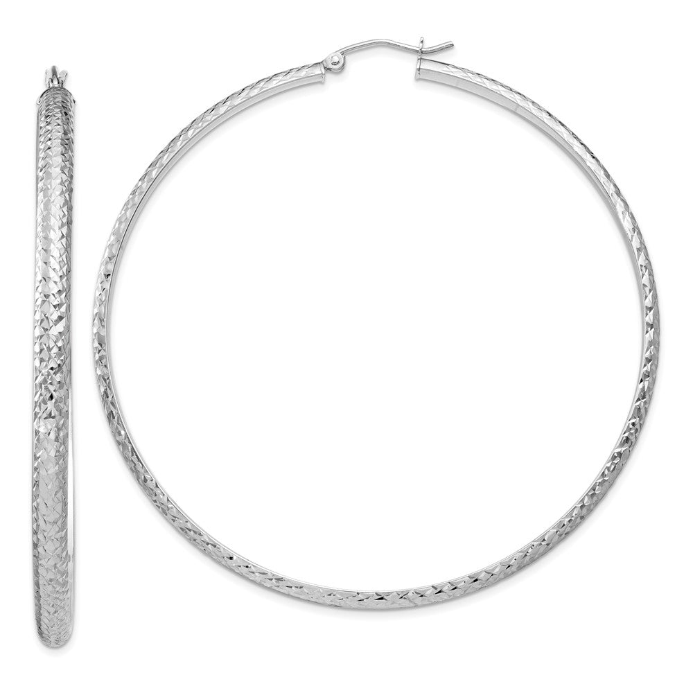14K Weißgold Diamantiert 3.5x65mm Hohl Creolen