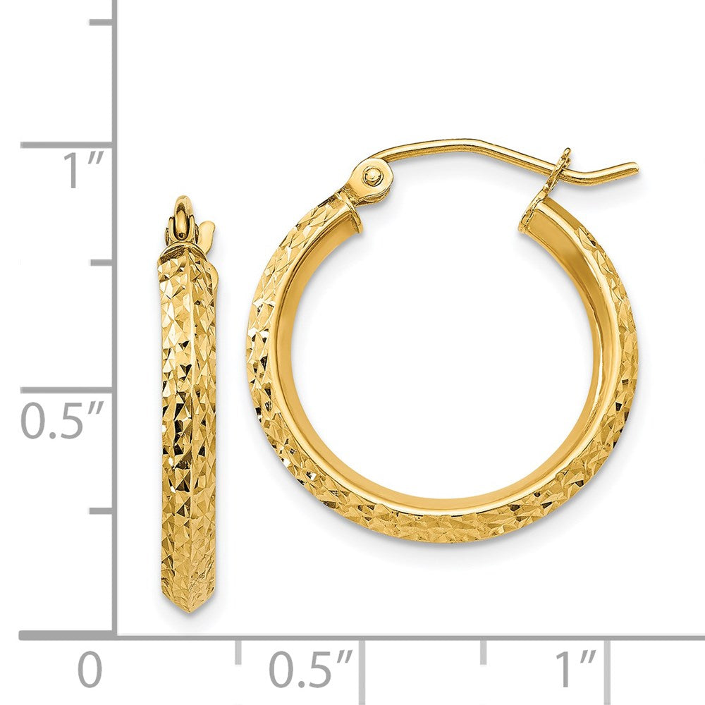14K Gelbgold Messer Kante Diamantiert 2.5x20mm Hohl Creolen