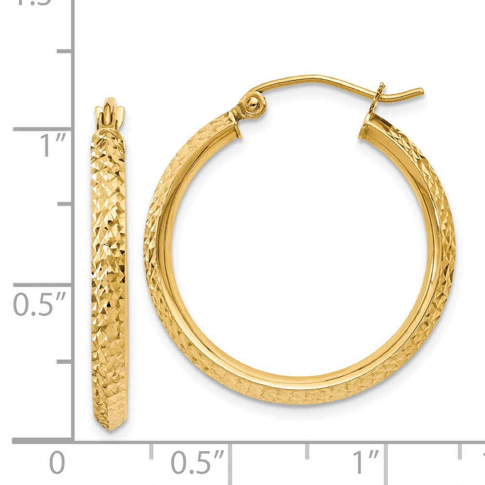 14K Gelbgold Messer Kante Diamantiert 2.5x25mm Hohl Creolen