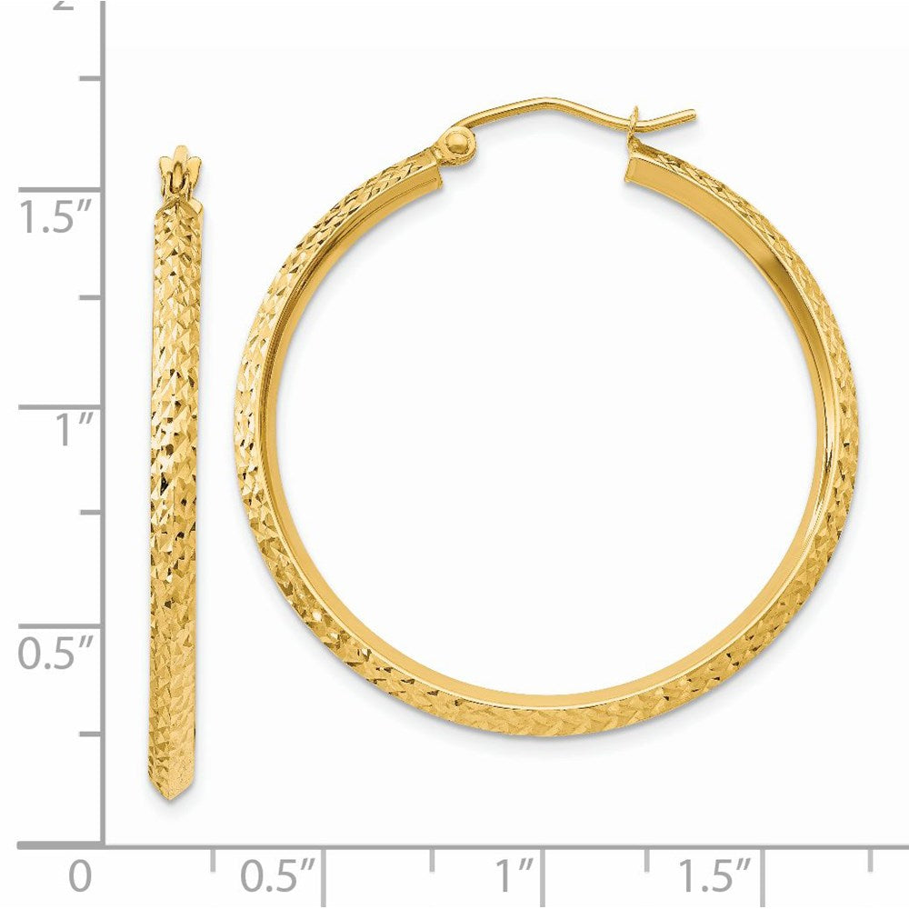 14K Gelbgold Messer Kante Diamantiert Hohl Creolen
