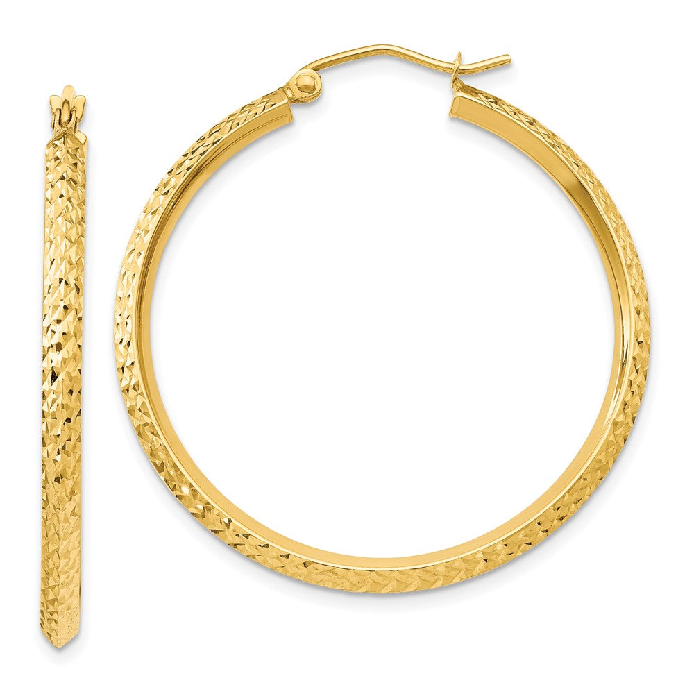 14K Gelbgold Messer Kante Diamantiert Hohl Creolen