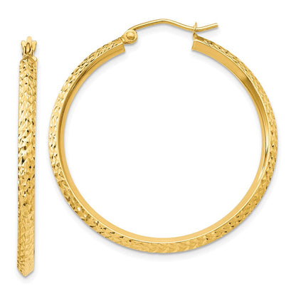 14K Gelbgold Messer Kante Diamantiert Hohl Creolen