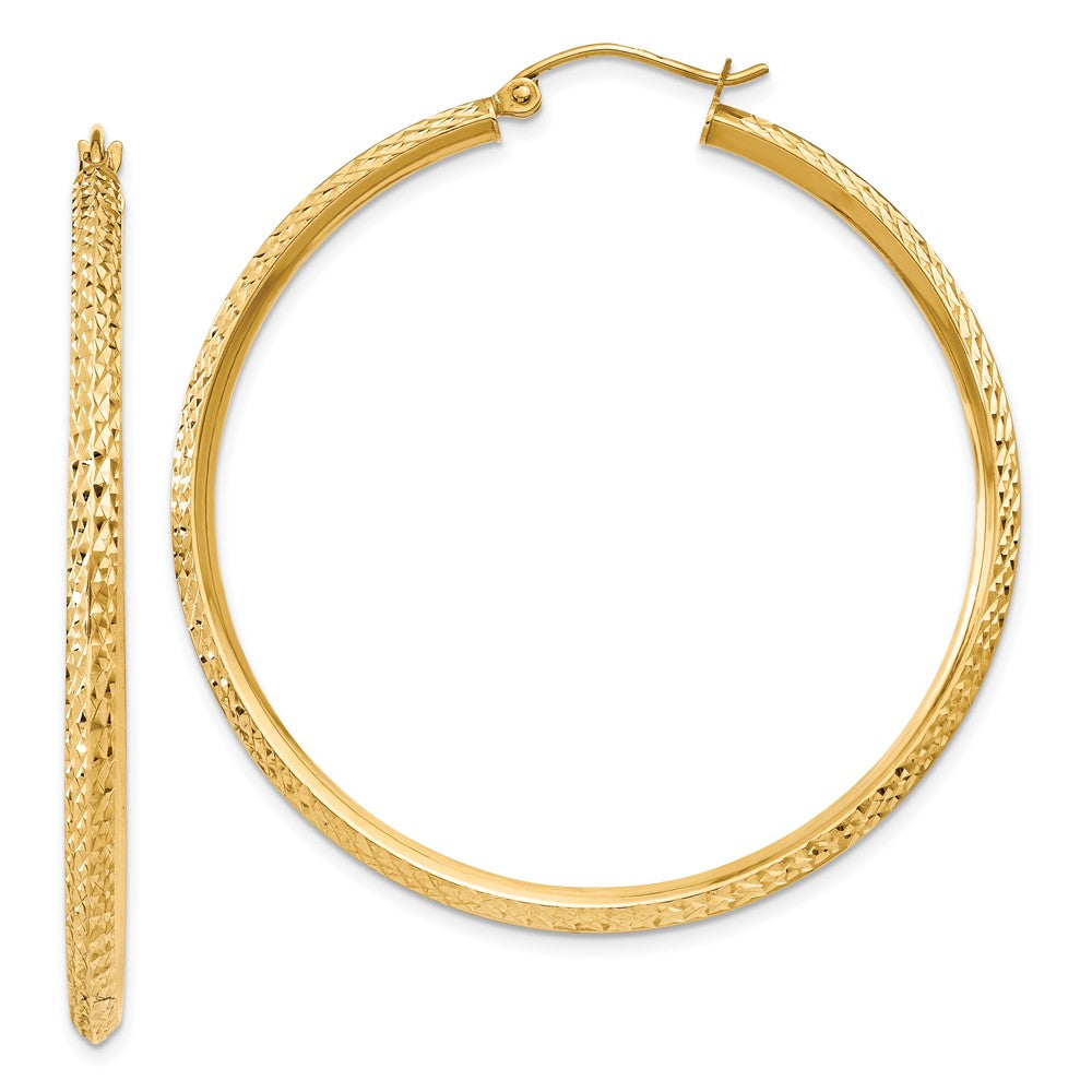 14K Gelbgold Messer Kante Diamantiert Hohl Creolen