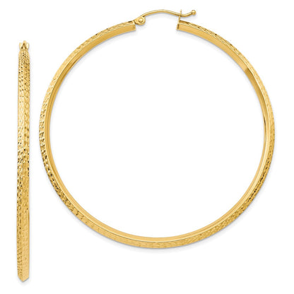 14K Gelbgold Messer Kante Diamantiert Hohl Creolen
