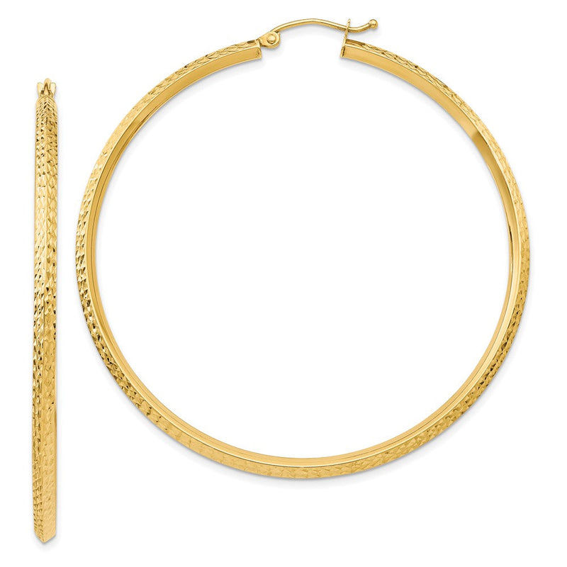 14K Gelbgold Messer Kante Diamantiert Hohl Creolen