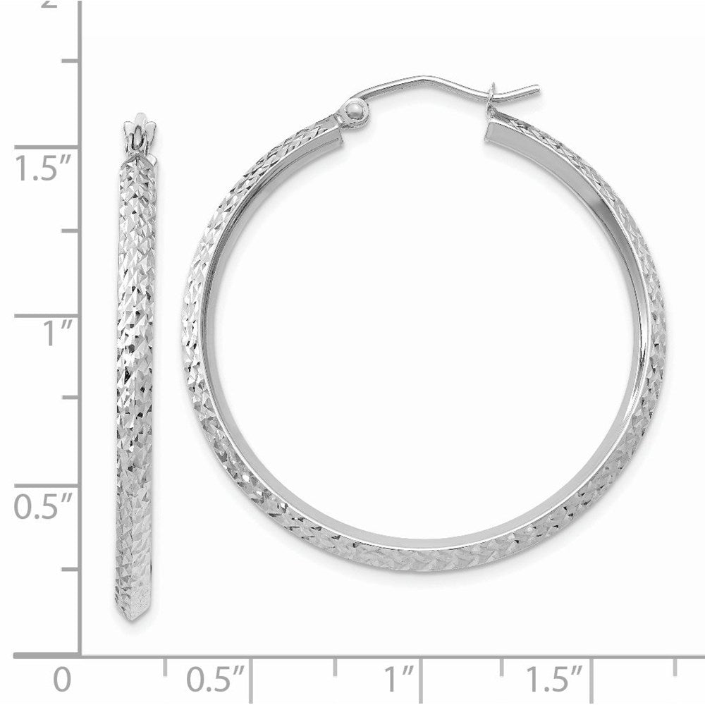 14K Weißgold Messer Kante Diamantiert 2.5x25mm Creolen