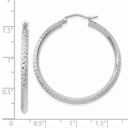 14K Weißgold Messer Kante Diamantiert 2.5x25mm Creolen