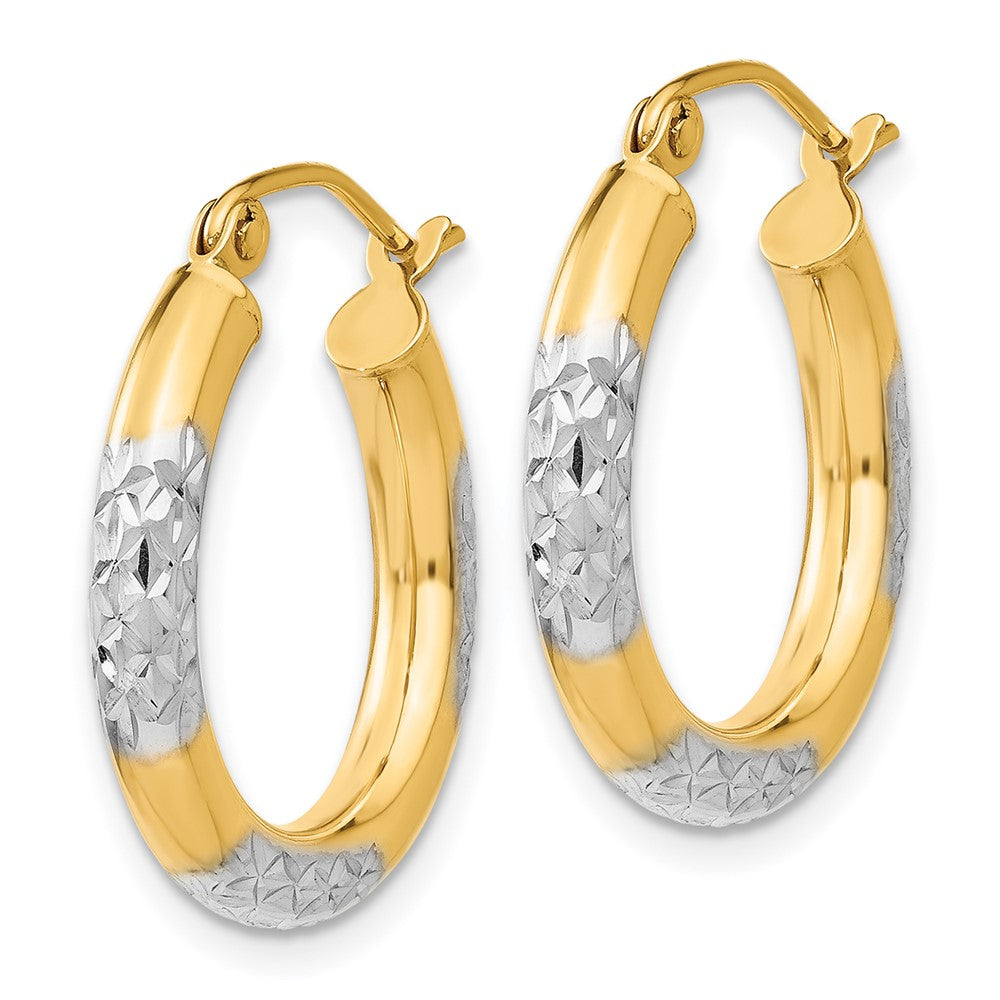 14K Gelb & Rhodium Diamantiert 3x20mm Creolen