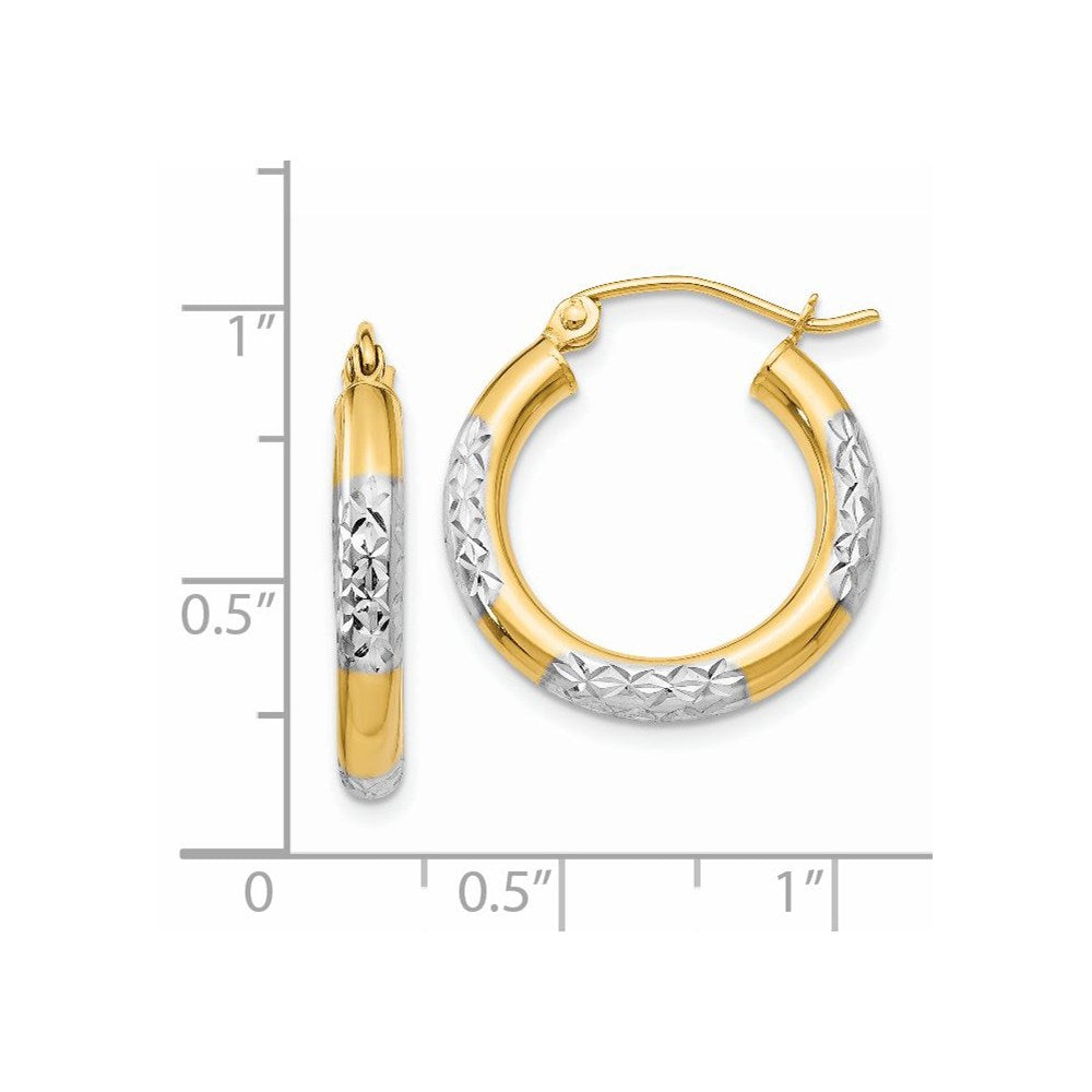 14K Gelb & Rhodium Diamantiert 3x20mm Creolen