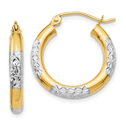 14K Gelb & Rhodium Diamantiert 3x20mm Creolen
