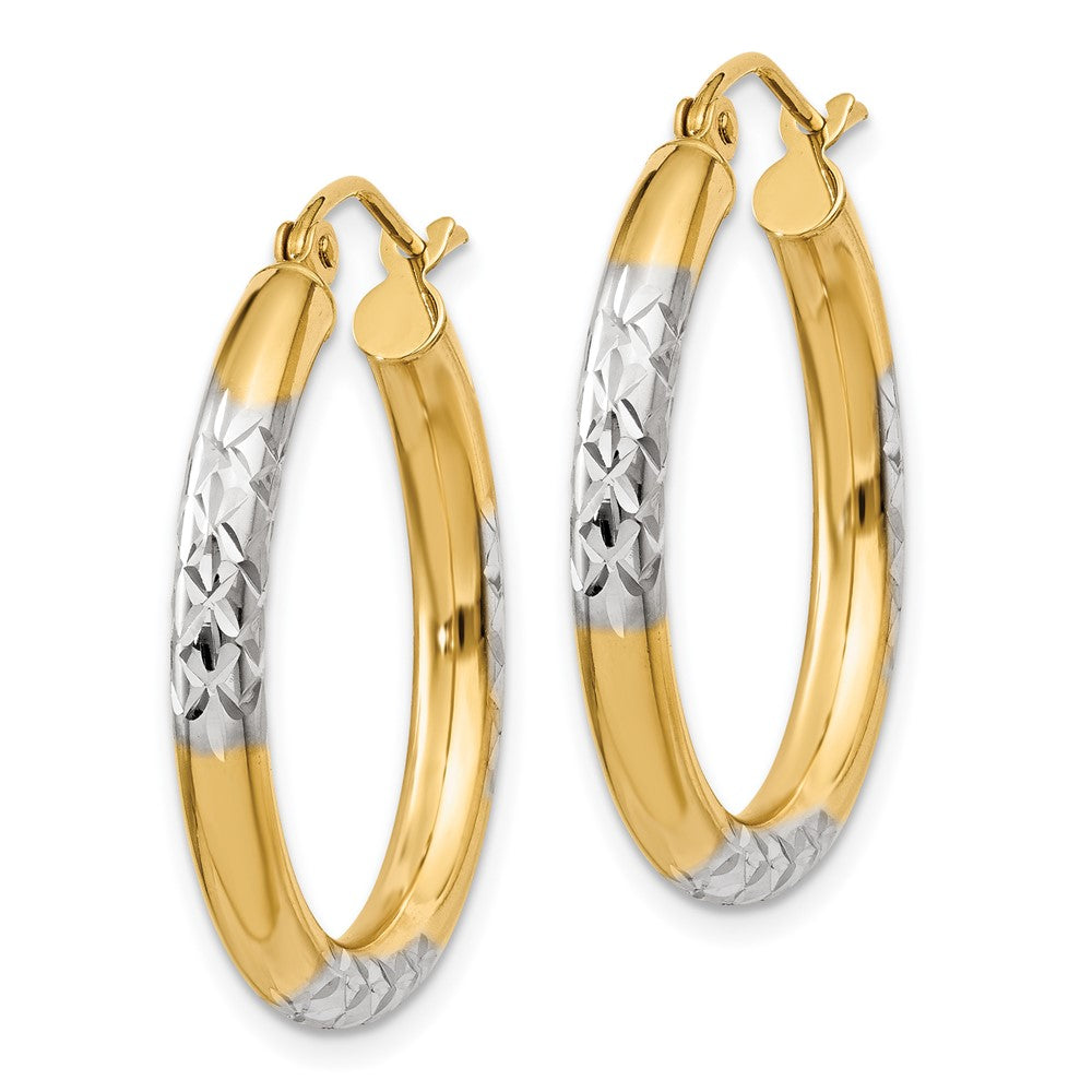 14K Gelb & Rhodium und Diamantiert 3x25mm Creolen
