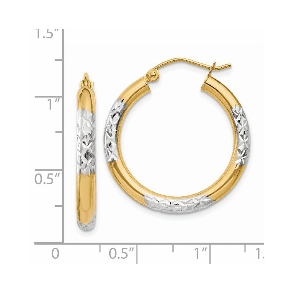 14K Gelb & Rhodium und Diamantiert 3x25mm Creolen