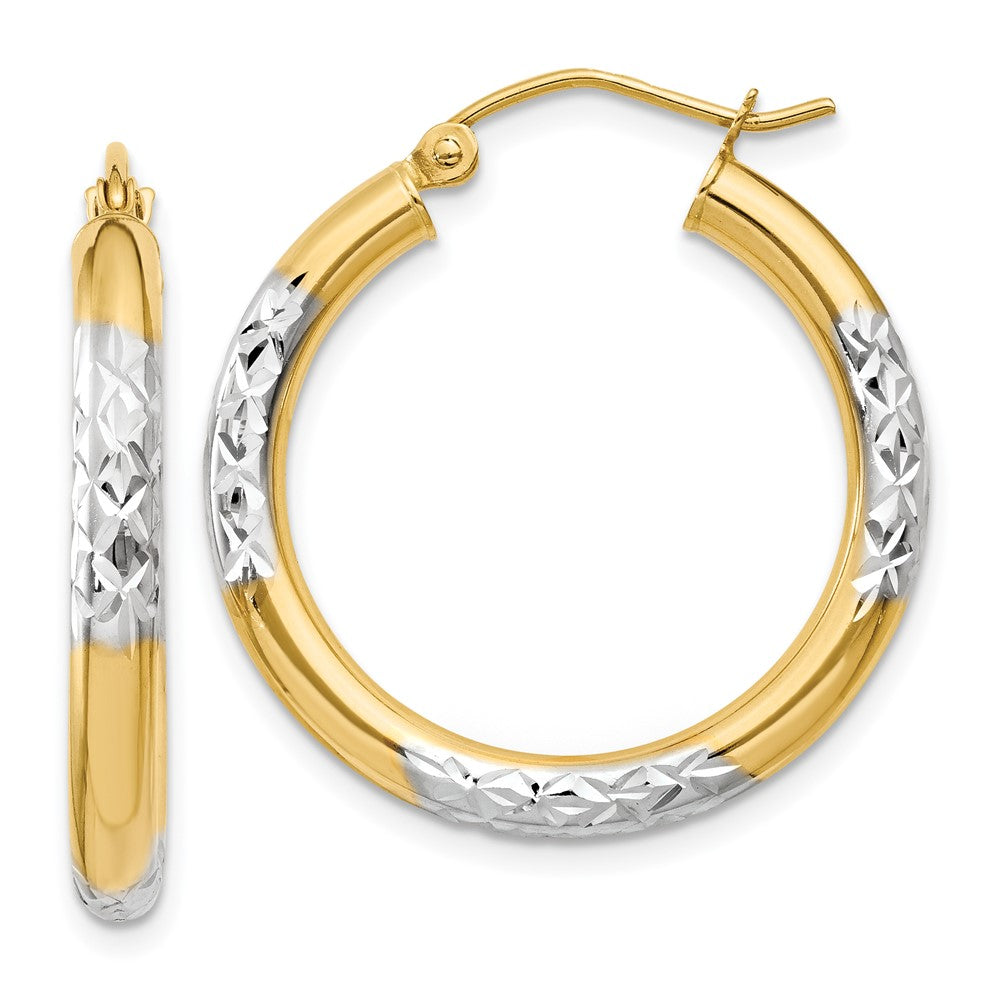 14K Gelb & Rhodium und Diamantiert 3x25mm Creolen