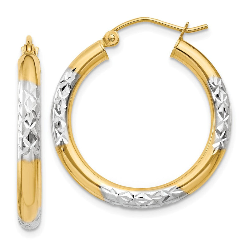 14K Gelb & Rhodium und Diamantiert 3x25mm Creolen