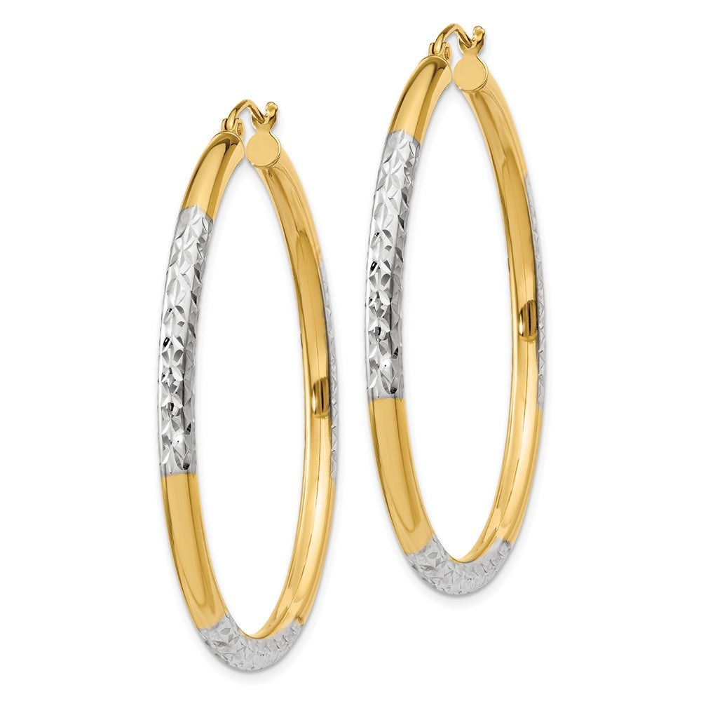 14K Gelb & Rhodium und Diamantiert 3x45mm Creolen