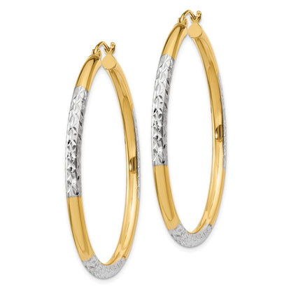 14K Gelb & Rhodium und Diamantiert 3x45mm Creolen