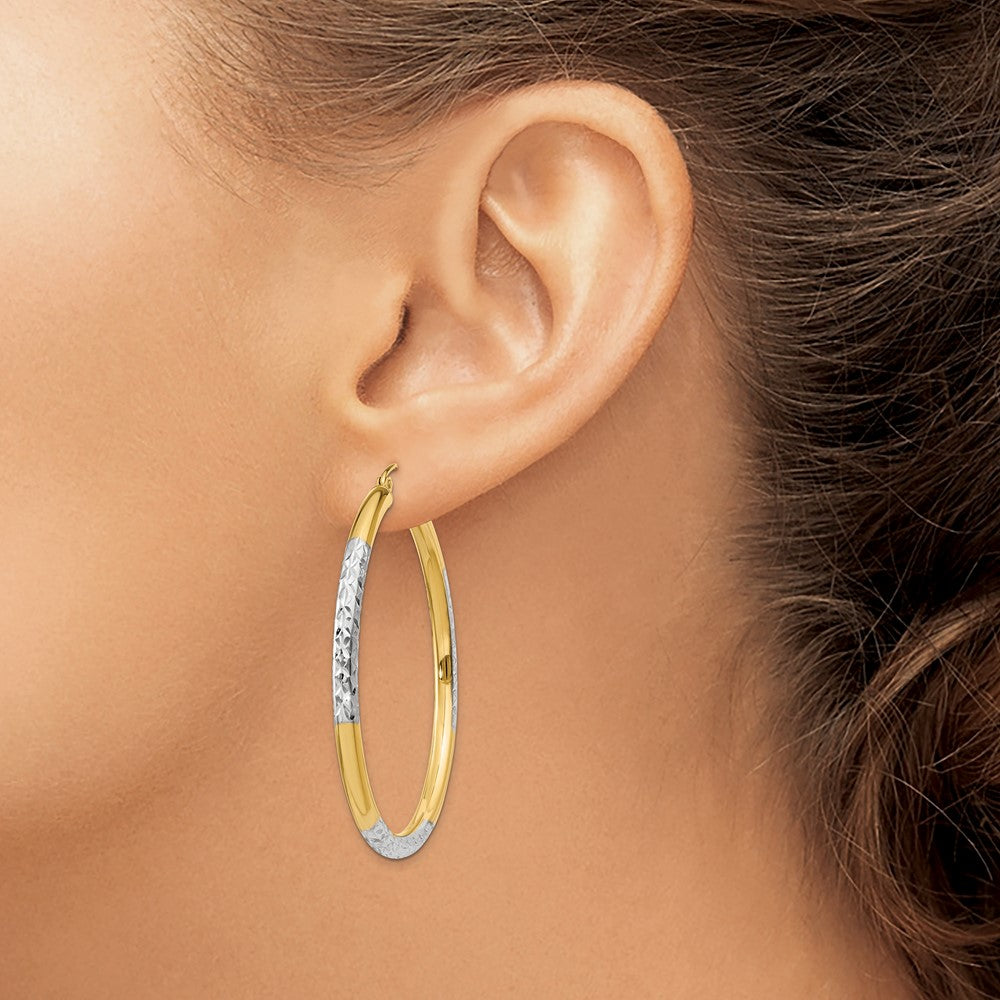 14K Gelb & Rhodium und Diamantiert 3x45mm Creolen