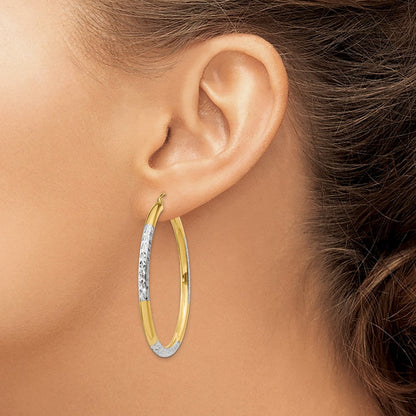 14K Gelb & Rhodium und Diamantiert 3x45mm Creolen
