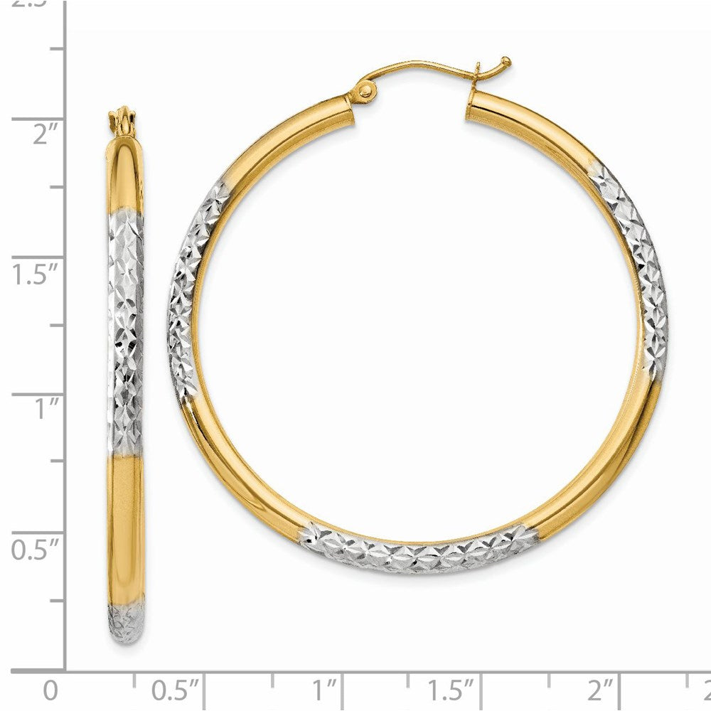 14K Gelb & Rhodium und Diamantiert 3x45mm Creolen