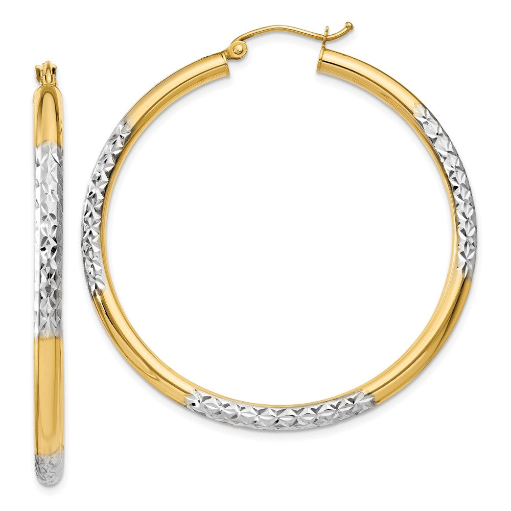 14K Gelb & Rhodium und Diamantiert 3x45mm Creolen