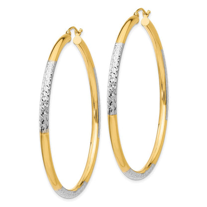 14K Gelb & Rhodium und Diamantiert 3x55mm Creolen
