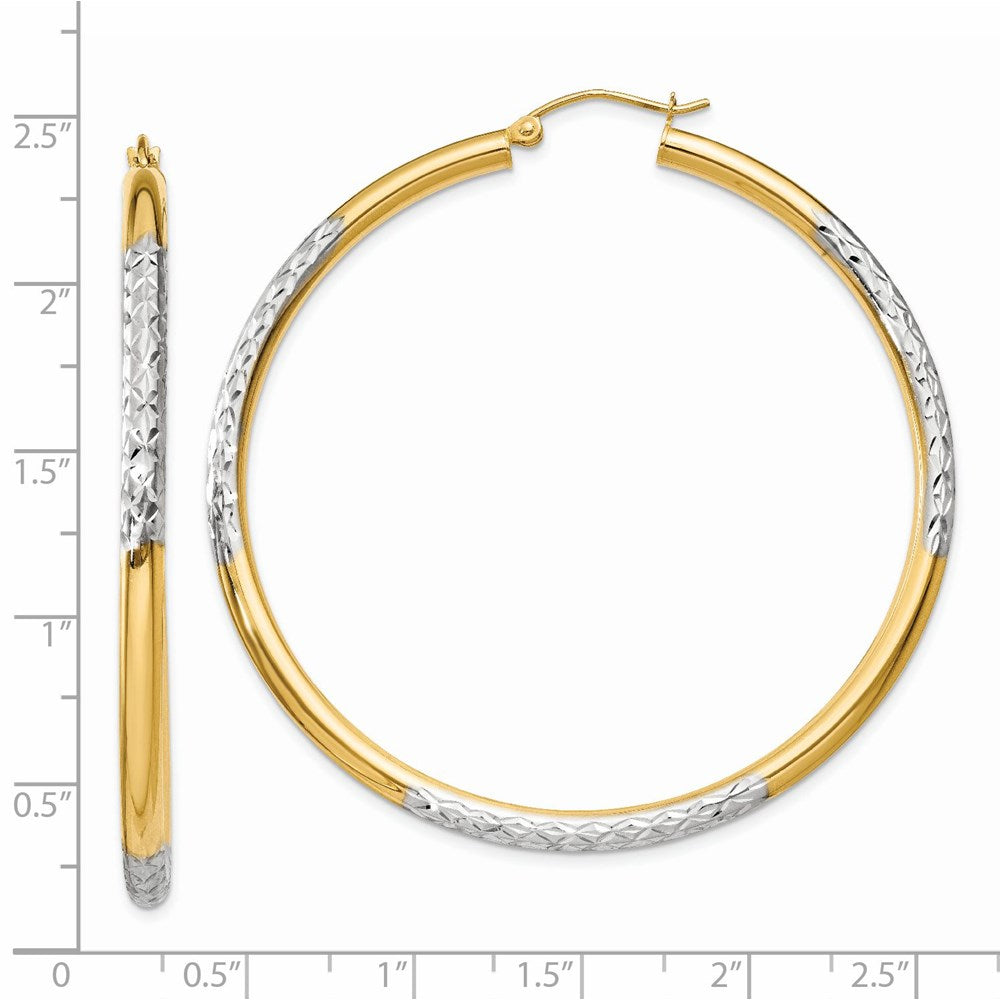 14K Gelb & Rhodium und Diamantiert 3x55mm Creolen