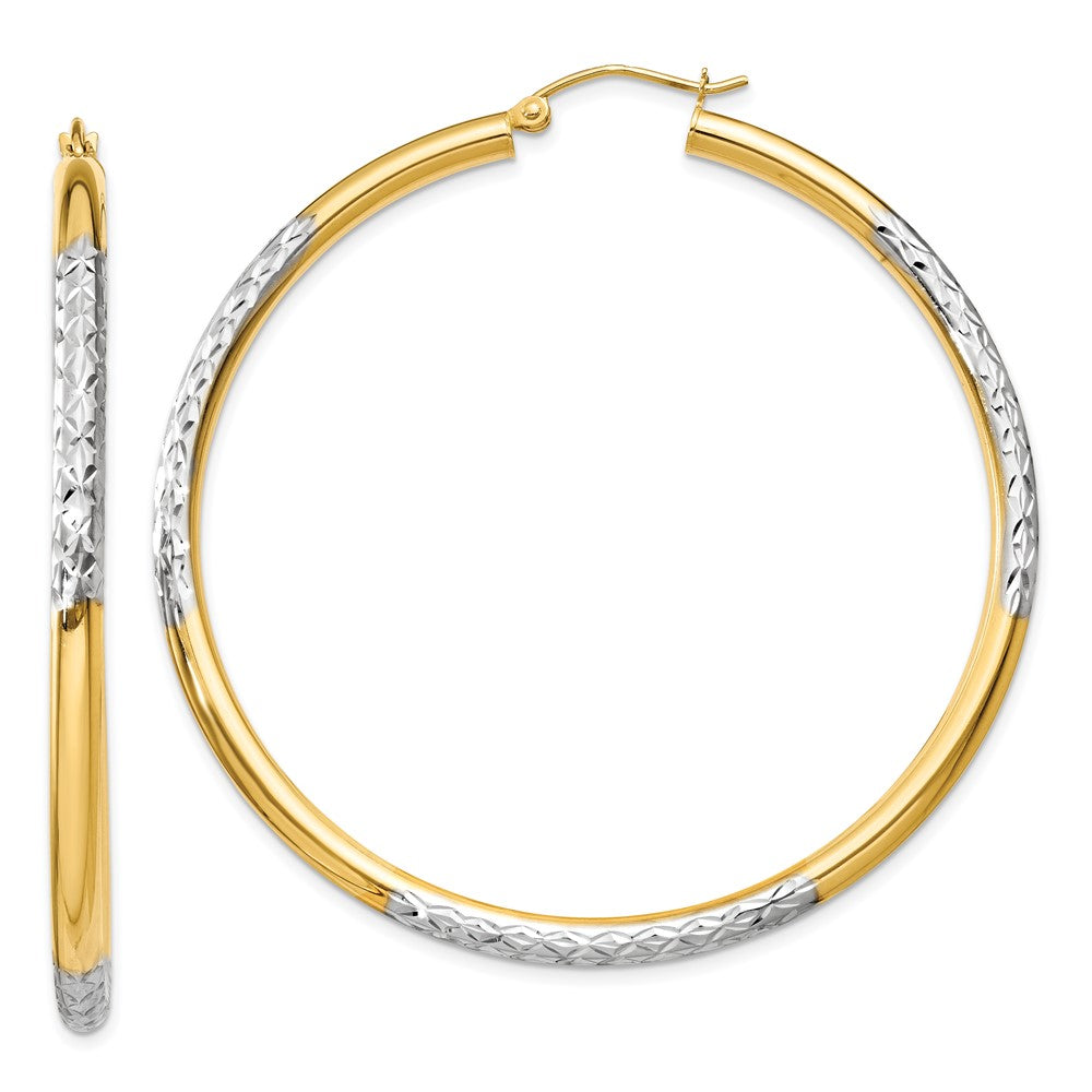 14K Gelb & Rhodium und Diamantiert 3x55mm Creolen