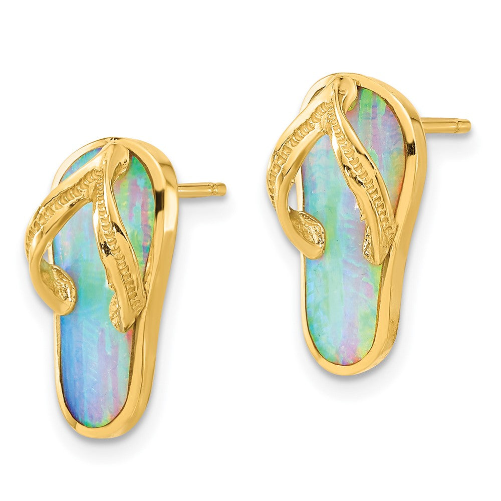 14K Gelbgold polierte Ohrstecker mit synthetischem weißem Opal in Flip-Flop-Design