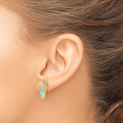 14K Gelbgold polierte Ohrstecker mit synthetischem weißem Opal in Flip-Flop-Design