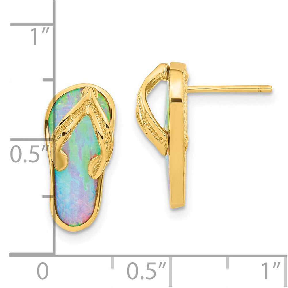 14K Gelbgold polierte Ohrstecker mit synthetischem weißem Opal in Flip-Flop-Design