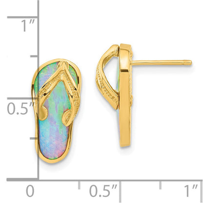 14K Gelbgold polierte Ohrstecker mit synthetischem weißem Opal in Flip-Flop-Design