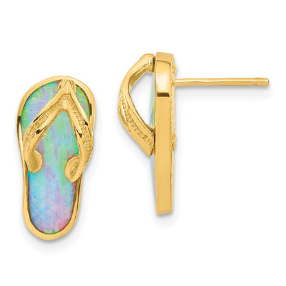 14K Gelbgold polierte Ohrstecker mit synthetischem weißem Opal in Flip-Flop-Design