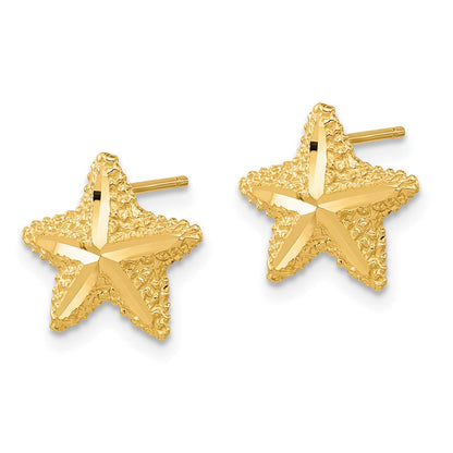 14K Gelbgold Polierte Diamantgeschliffene Seestern-Ohrstecker