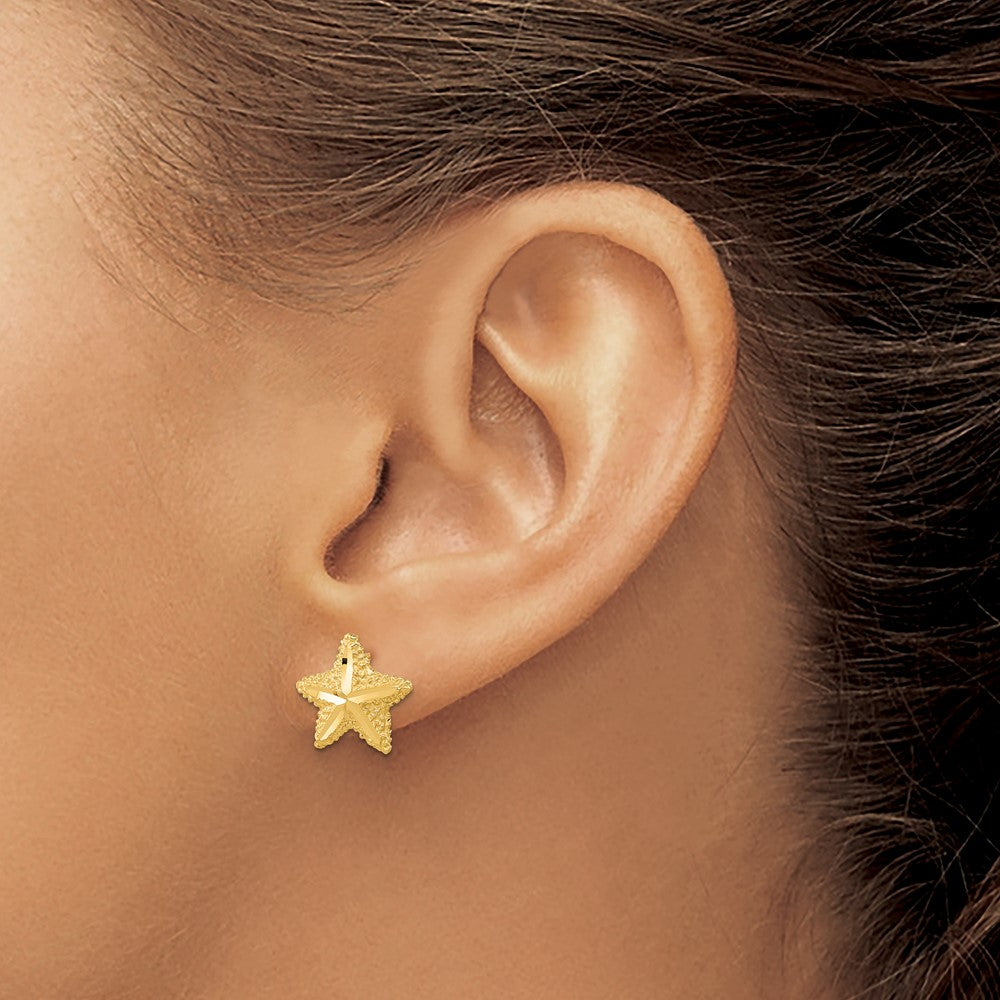 14K Gelbgold Polierte Diamantgeschliffene Seestern-Ohrstecker