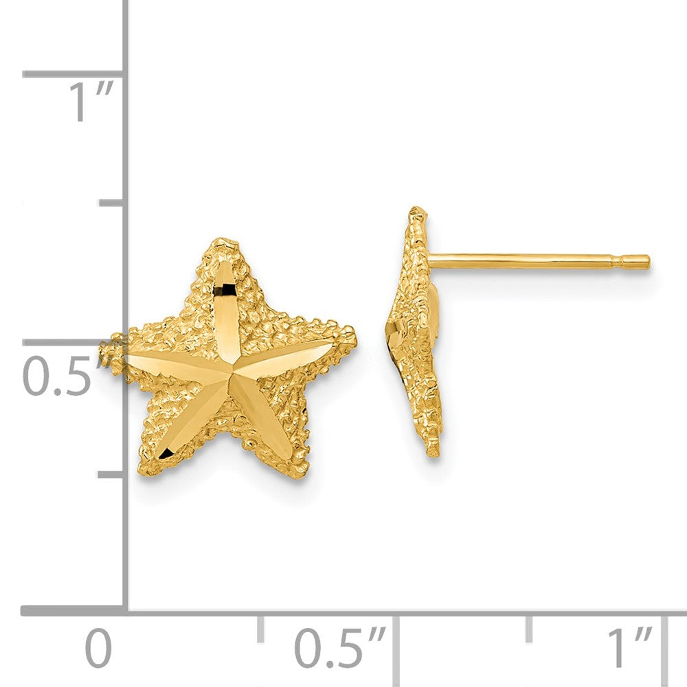 14K Gelbgold Polierte Diamantgeschliffene Seestern-Ohrstecker