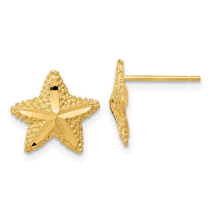 14K Gelbgold Polierte Diamantgeschliffene Seestern-Ohrstecker
