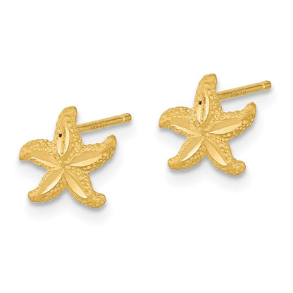 14K Gelbgold Satiniert Diamantiert Seestern Ohrstecker