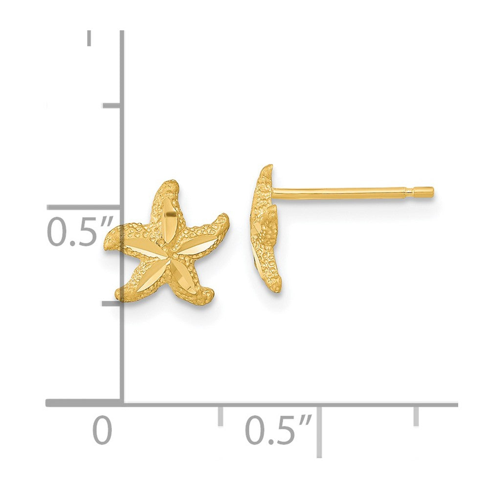 14K Gelbgold Satiniert Diamantiert Seestern Ohrstecker