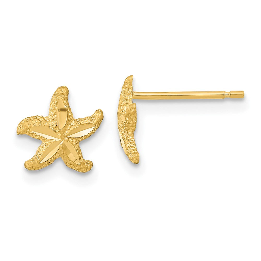14K Gelbgold Satiniert Diamantiert Seestern Ohrstecker