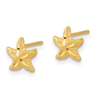 14K Gelbgold Poliert Diamantiert Seestern Ohrstecker