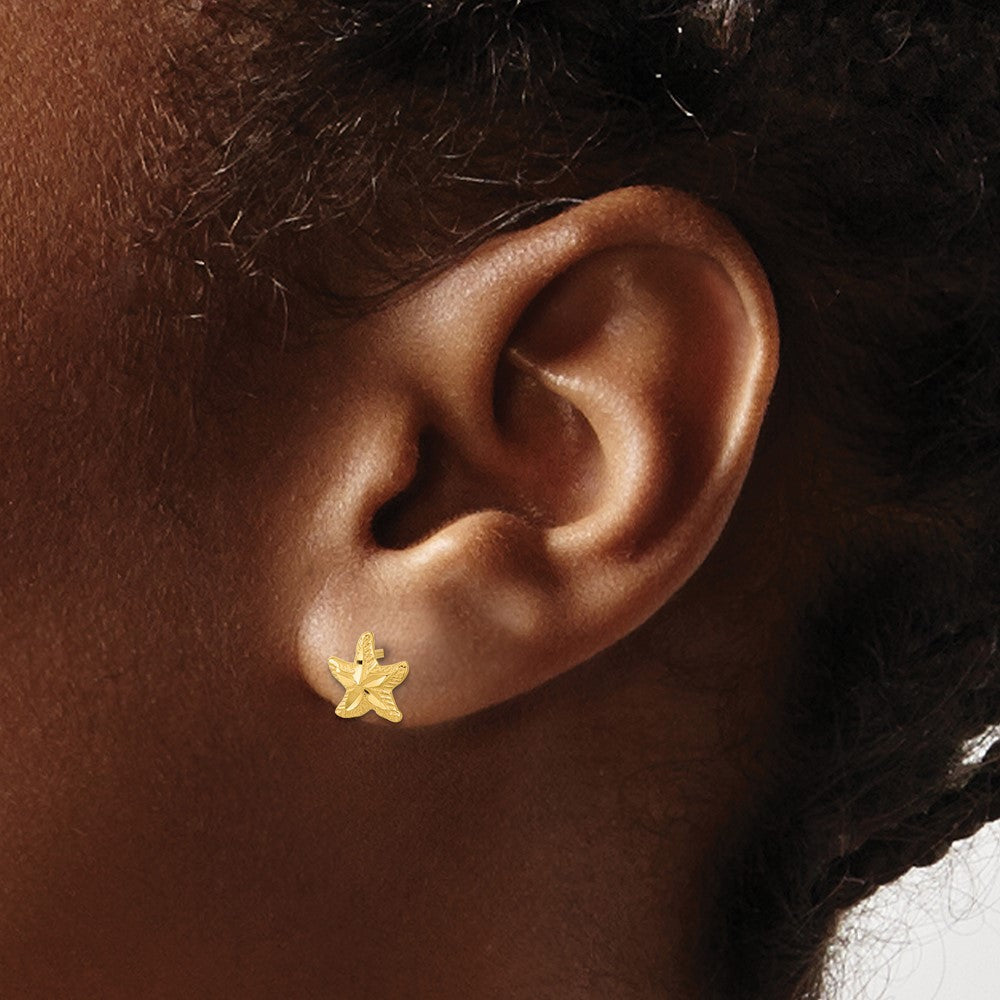 14K Gelbgold Poliert Diamantiert Seestern Ohrstecker