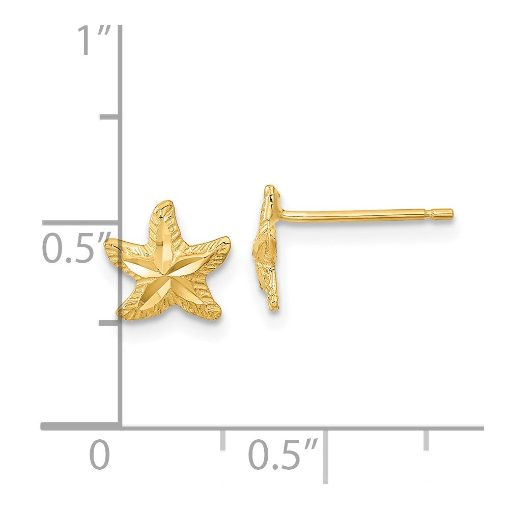 14K Gelbgold Poliert Diamantiert Seestern Ohrstecker