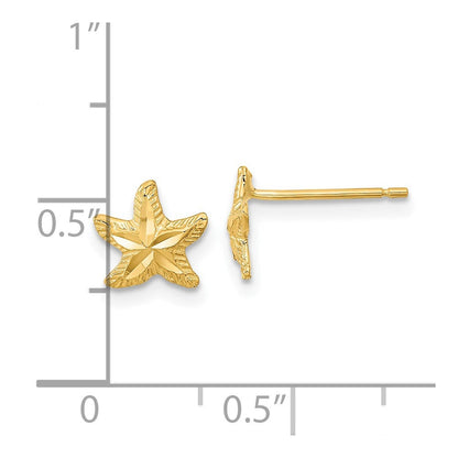 14K Gelbgold Poliert Diamantiert Seestern Ohrstecker