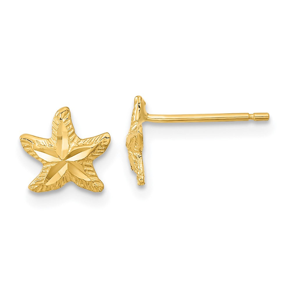 14K Gelbgold Poliert Diamantiert Seestern Ohrstecker