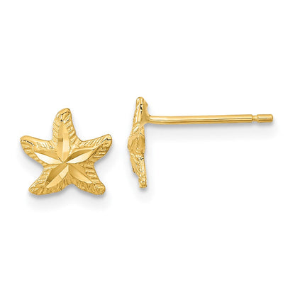14K Gelbgold Poliert Diamantiert Seestern Ohrstecker