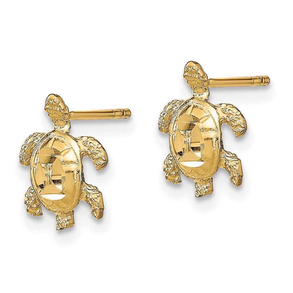 14K Gelbgold Poliert Diamantiert Meer Schildkröte Ohrstecker