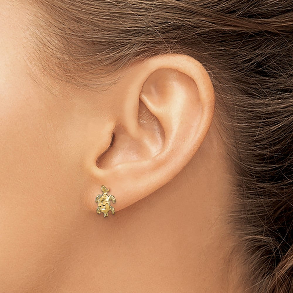 14K Gelbgold Poliert Diamantiert Meer Schildkröte Ohrstecker